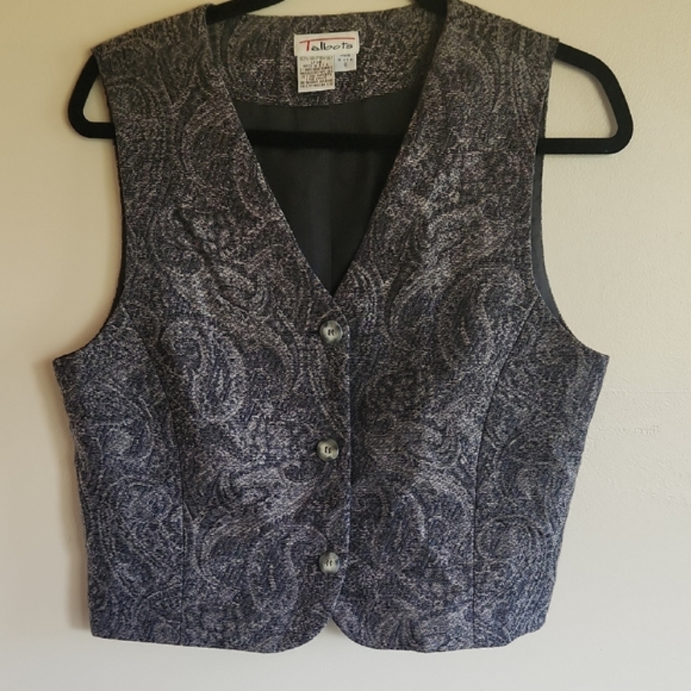 Talbots 100% Worsted Wool, Gray Paisley‎ Vest, Size 8